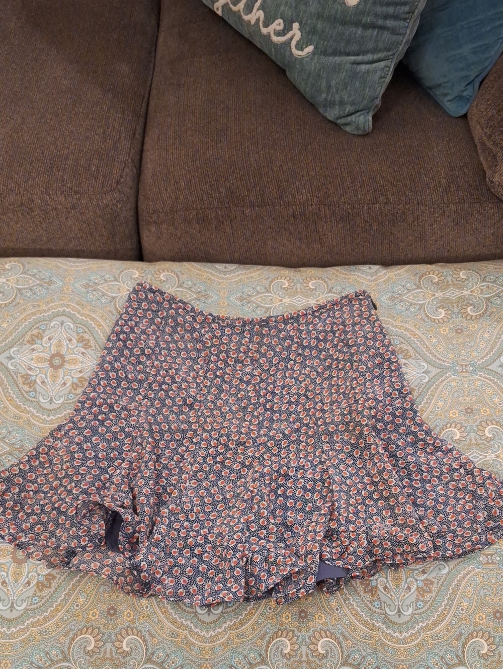 🔥🔥CLEARANCE Dress Forum Navy and Coral Floral Ruffle Skater Skirt. Size Small
